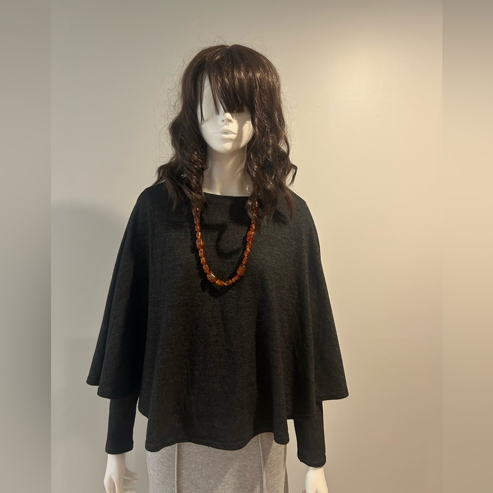 NWOT For Cynthia charcoal gray long sleeve cape pullover sweater, size S.
